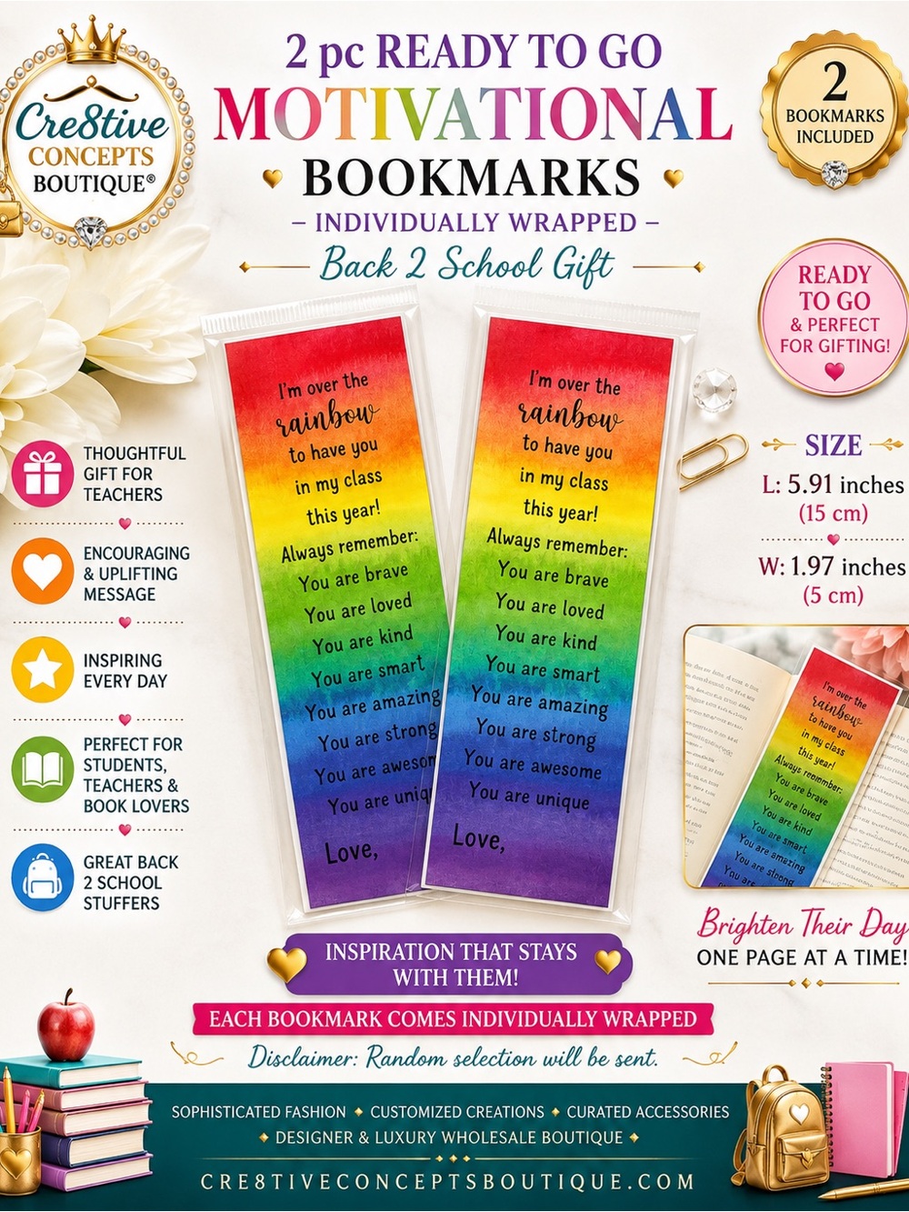 2pc Ready-to-Go Motivational Bookmarks – Individually Wrapped | Back-to-School - Picture 4 of 4